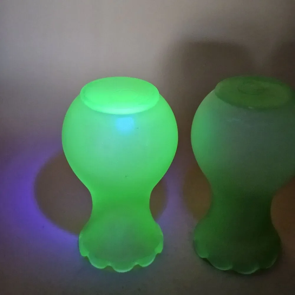 Vintage Viking Glass Frosted Green Uranium Glass Vases 6.25